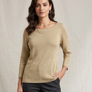 J. Crew Metallic Gold Knit  3/4 Sleeve Top
